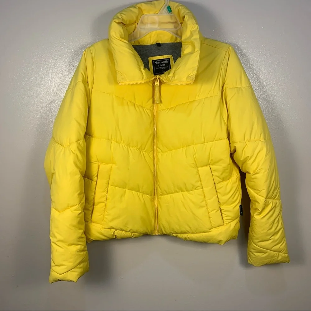 Abercrombie & Fitch Soft Yellow Puffer Jacket Zipper - Picture 2 of 13